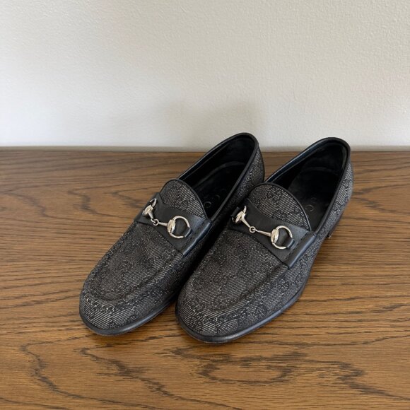 GUCCI GG Denim Vintage Horsebit Loafers Dark Grey 40E - Picture 2 of 7